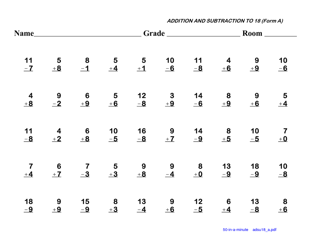 Mixed Math Facts horizontal 1 10 Worksheets K5 Learning Worksheets Library