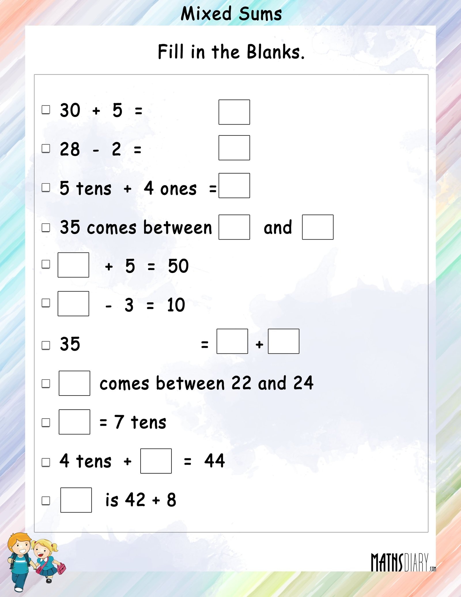 Mixed Sums Math Worksheets MathsDiary