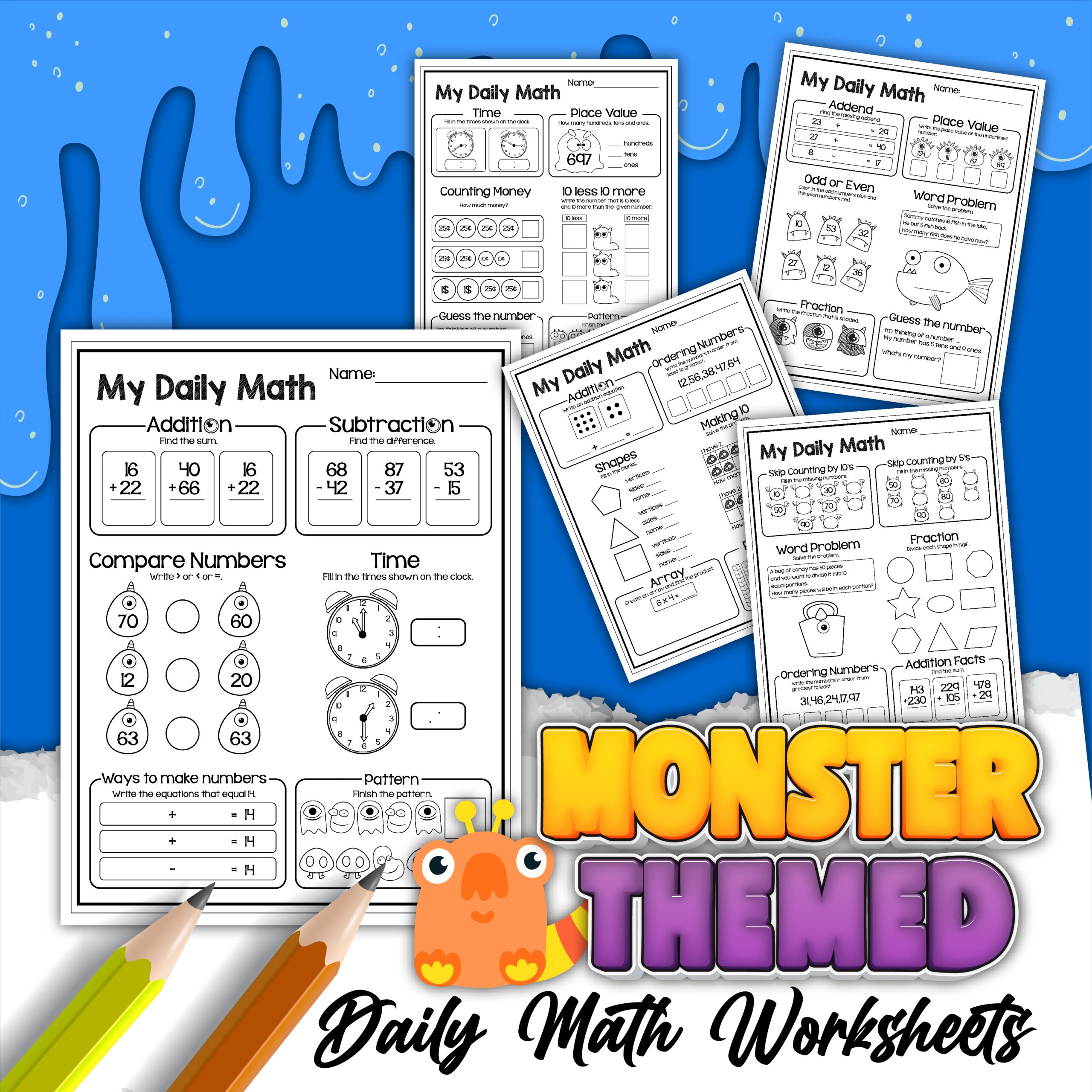 Monster Daily Math Worksheets Little Bins For Little Hands