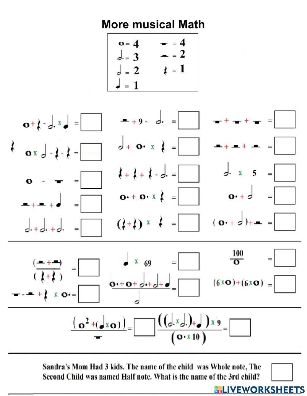 Music And Math Worksheets