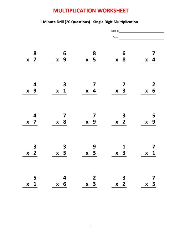 Multiplication 1 Minute Drill V 10 Math Worksheets With Answers Pdf Year 2 3 4 Grade 2 3 4 printable Worksheets Multiplication Test Etsy