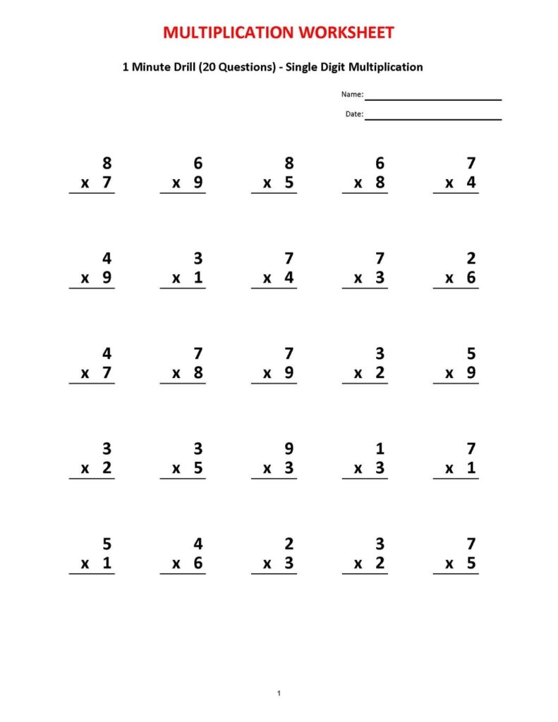 Minute Math Worksheet