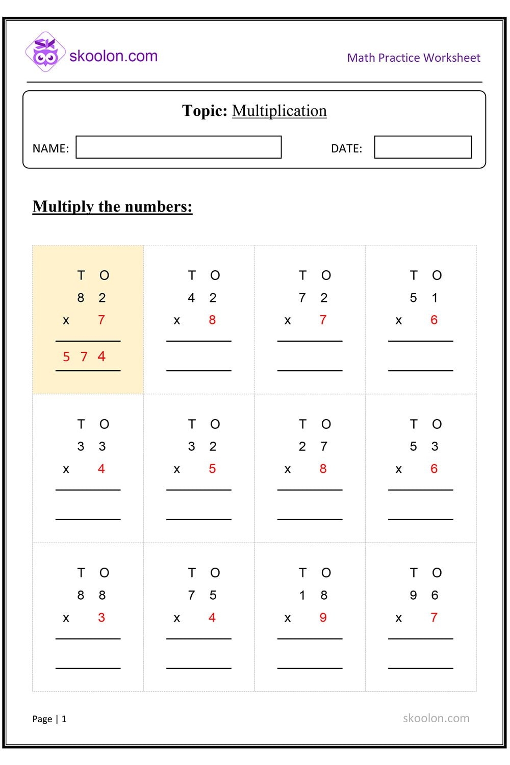 Multiplication 2 Skoolon