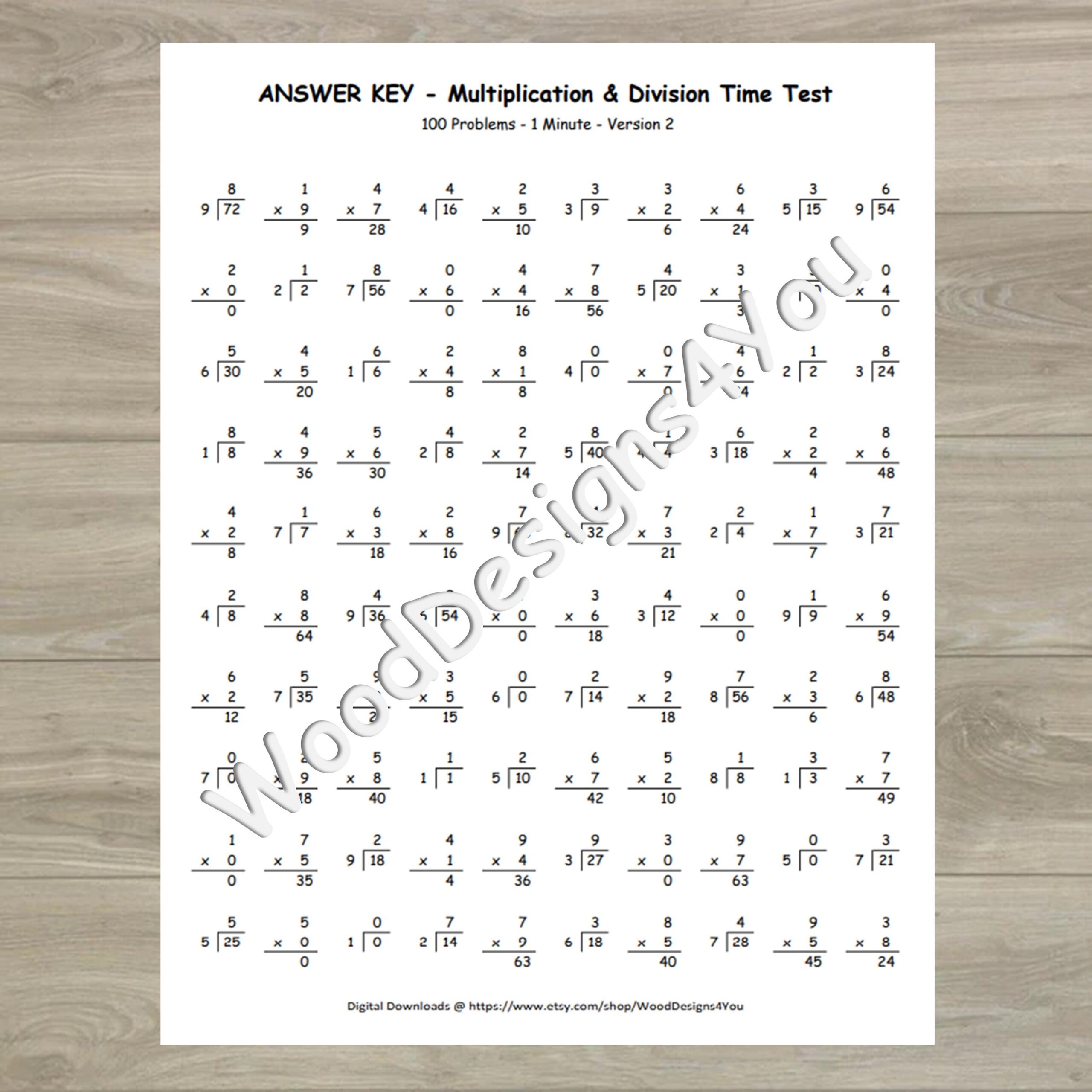 Multiplication And Division Time Test Mixed Mad Math Minute 