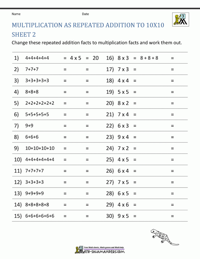 Multiplication Math Facts Worksheets