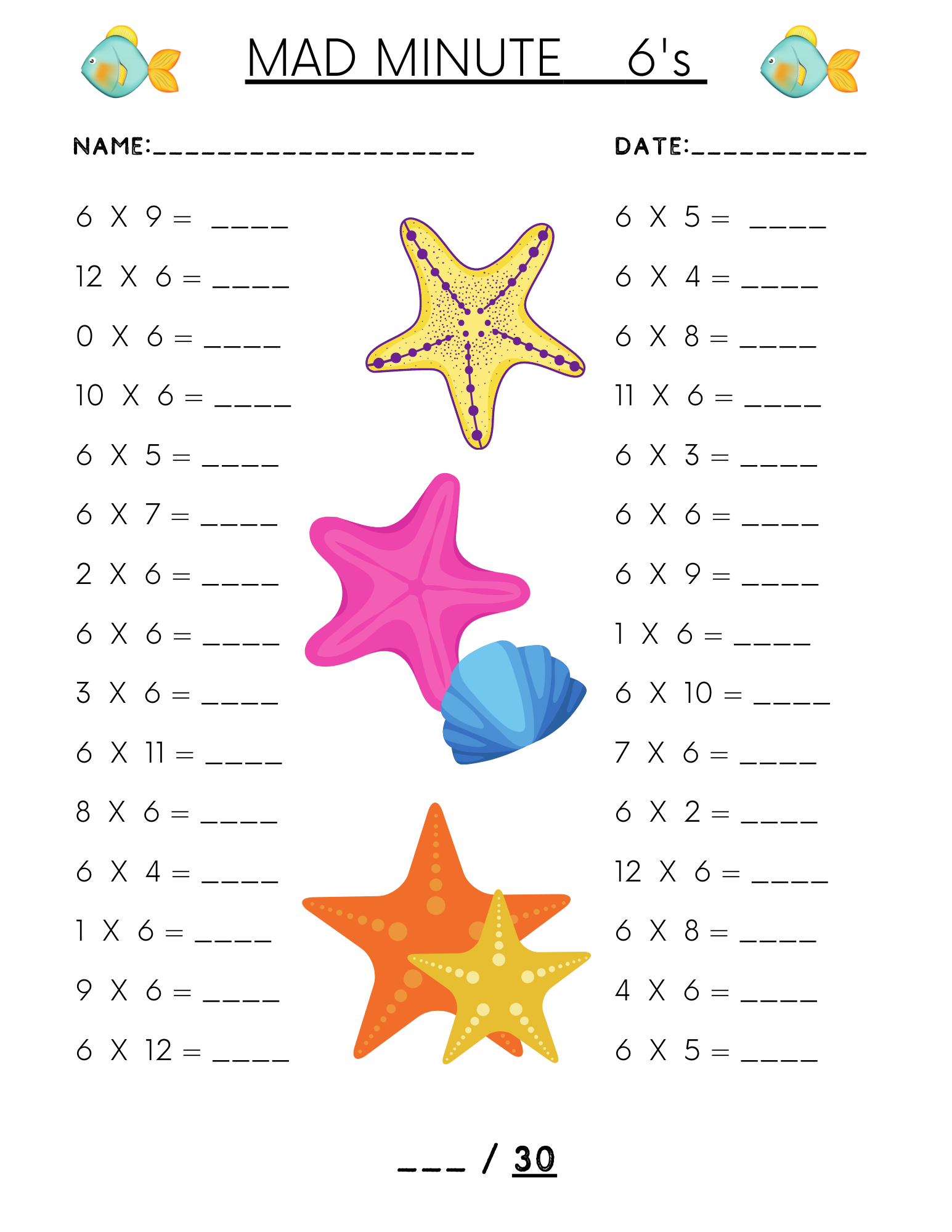 Minute Math Multiplication Worksheets