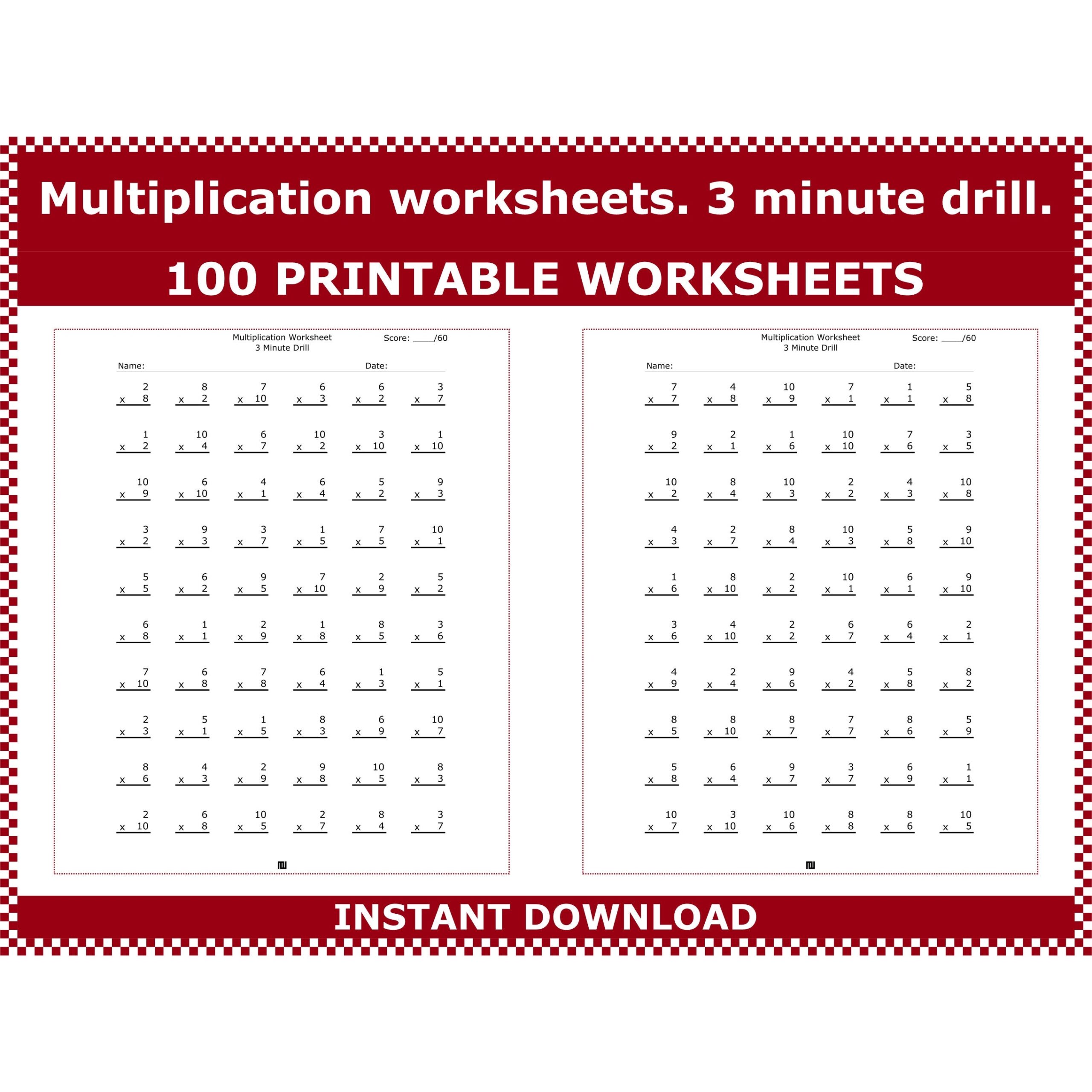 Multiplication Worksheets 3 Minute Multiplication Drills 