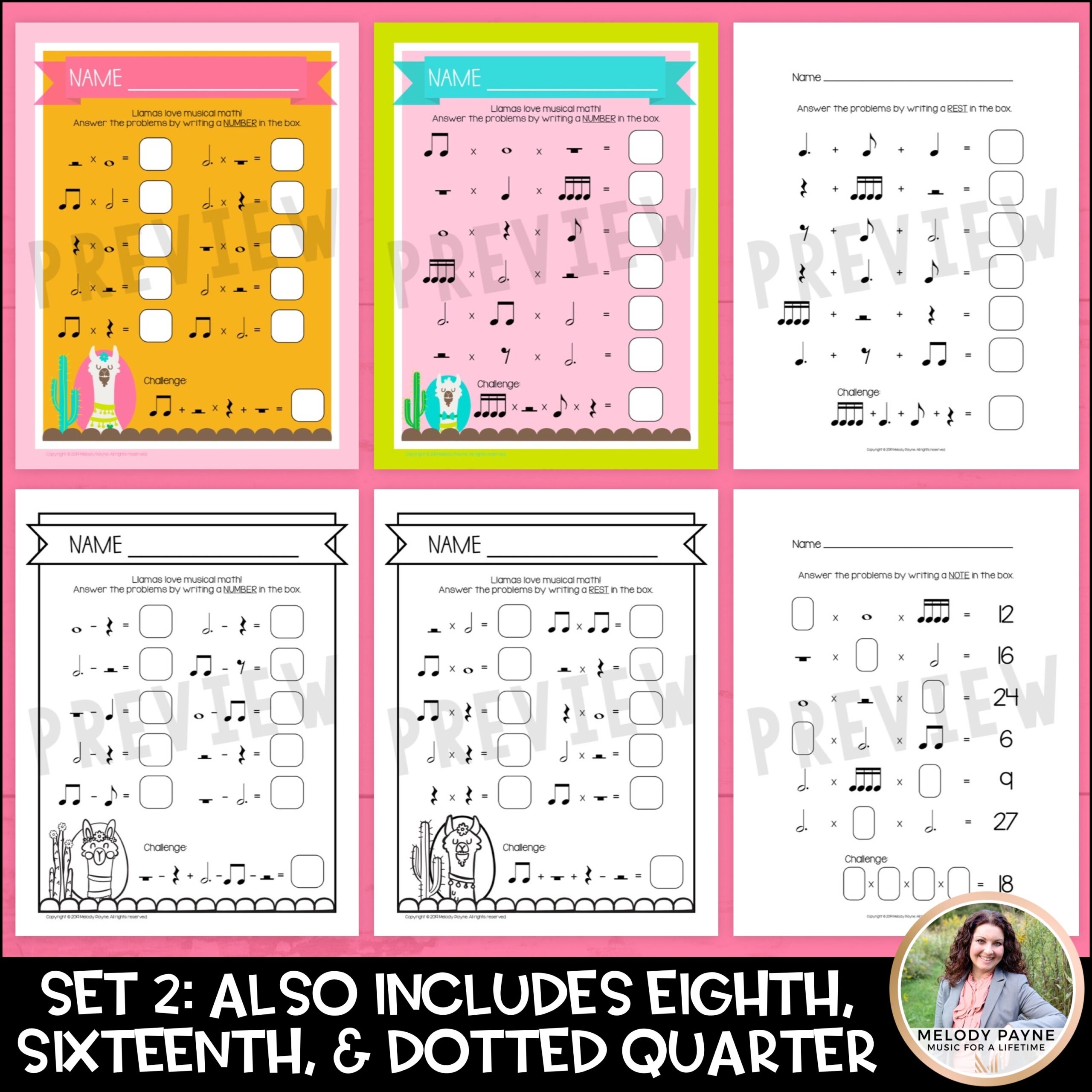 Music Math Rhythm Worksheets MEGA Set Add Subtract Multiply 