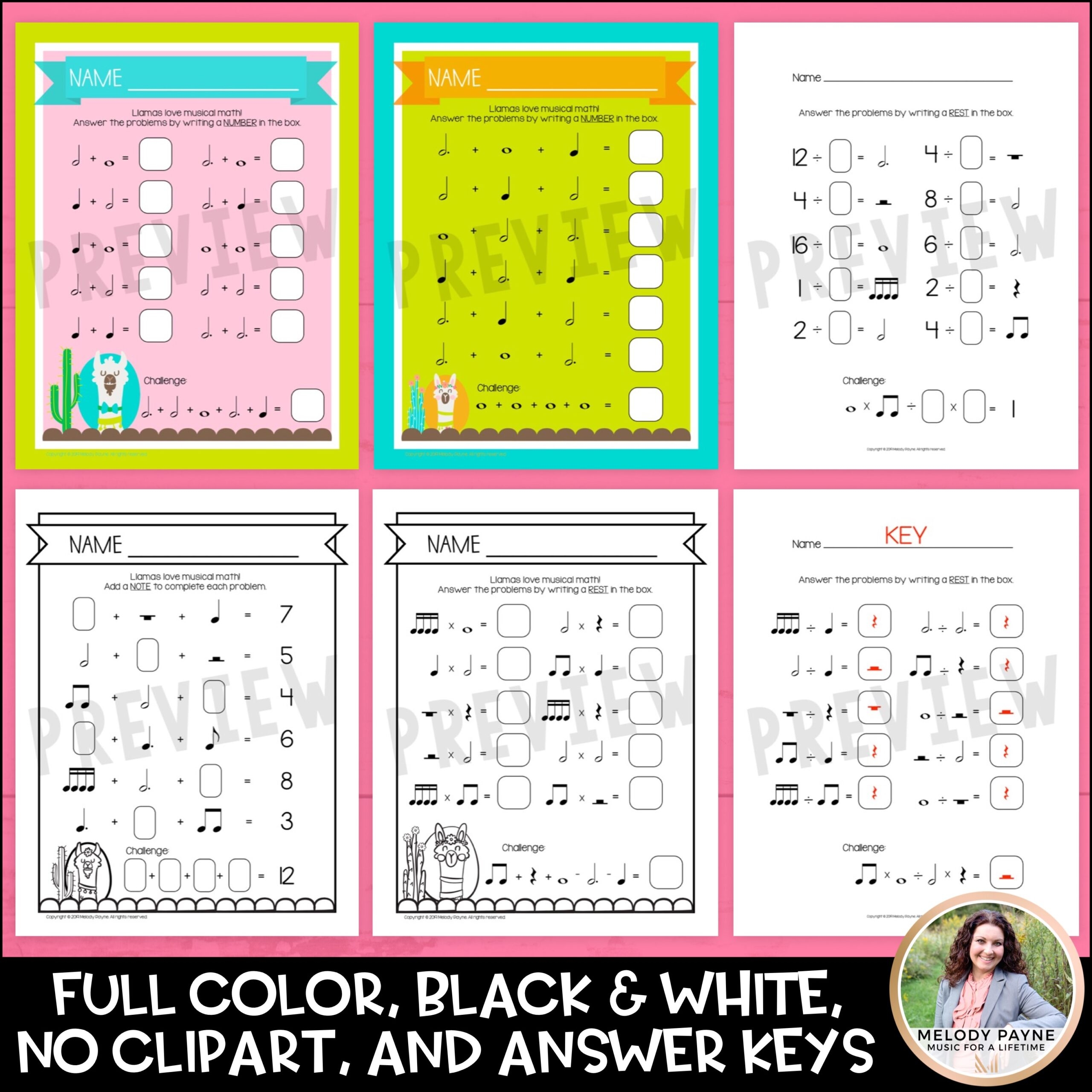 Music Math Rhythm Worksheets MEGA Set Add Subtract Multiply 