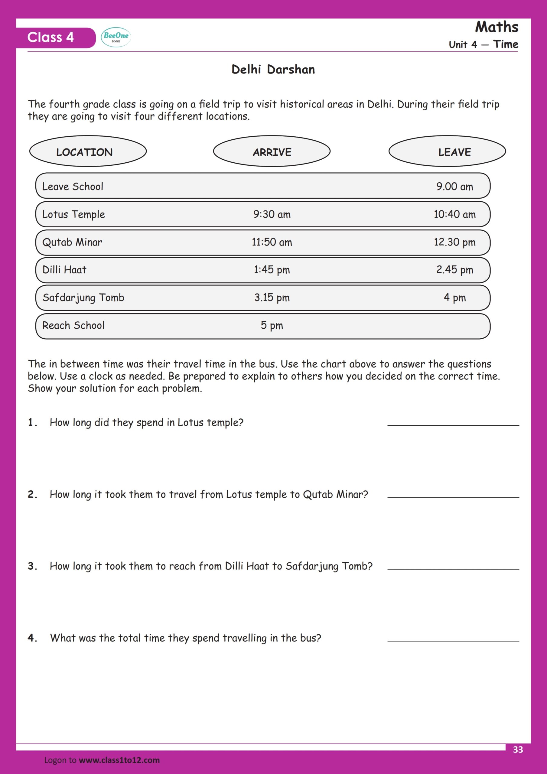 Class Iv Maths Worksheet