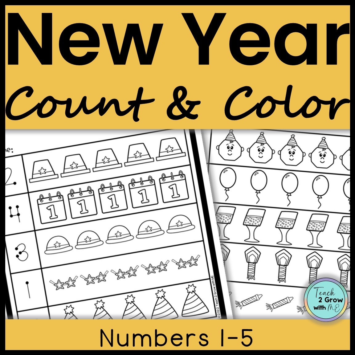 New Year Count U0026 Color Numbers 1 5 Worksheets For Kindergarten Math Centers Classful