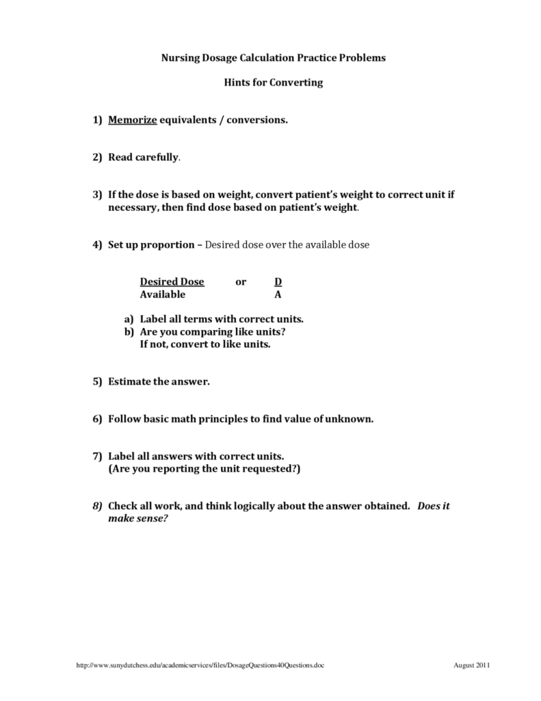 Nursing Dosage Calculation Practice Problems Exercises Pharmacy 