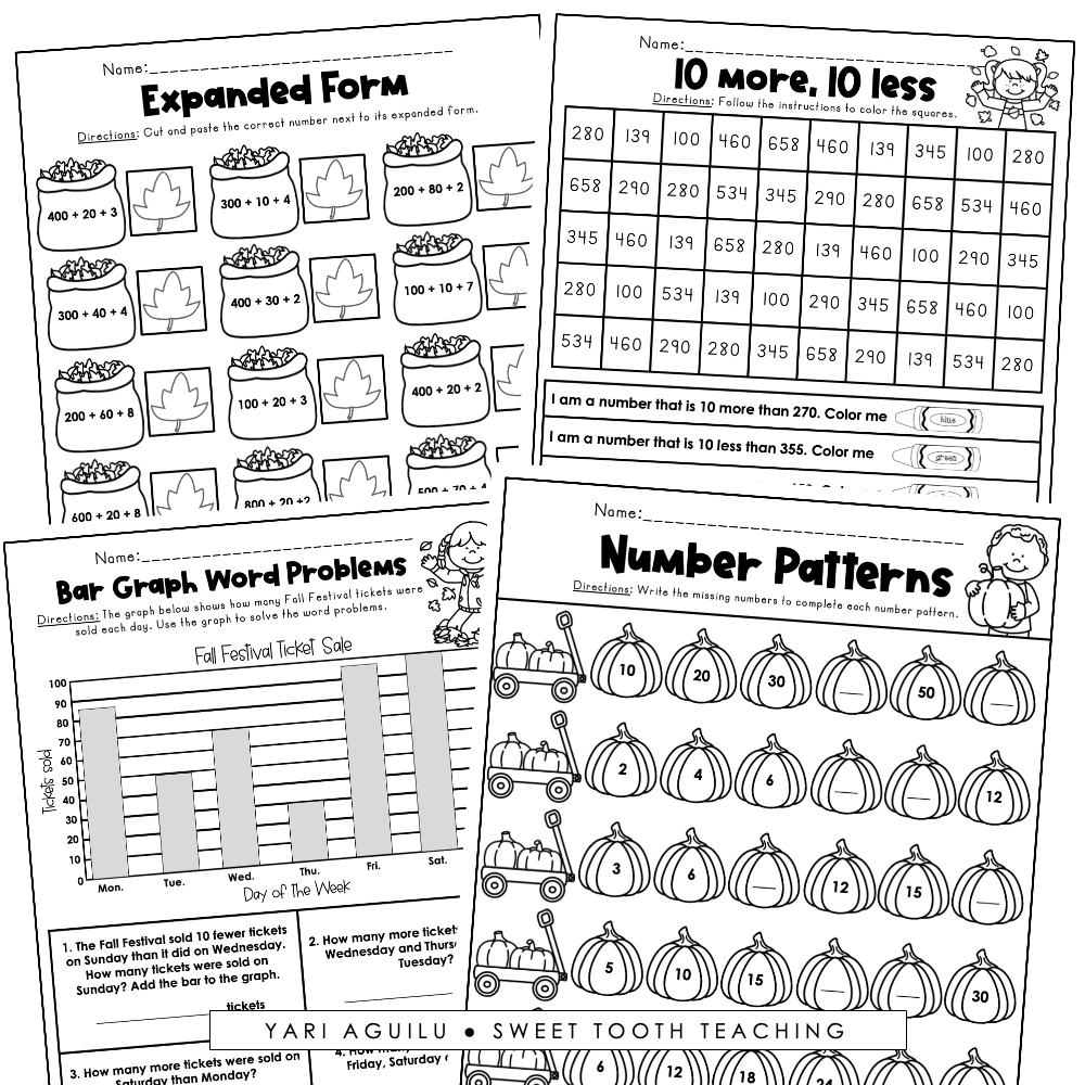 October Printables Second Grade Review Worksheets ELA Grammar Reading U0026 Math