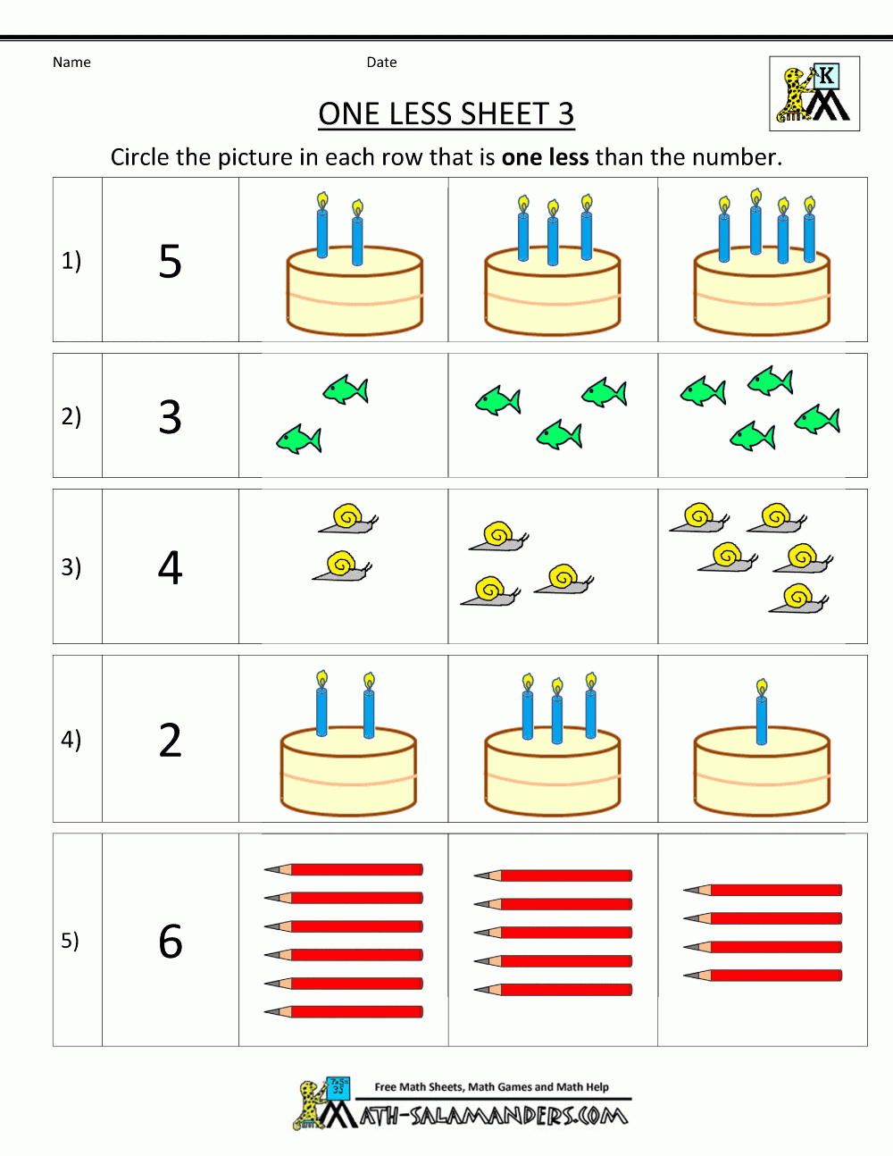 One Less Worksheet