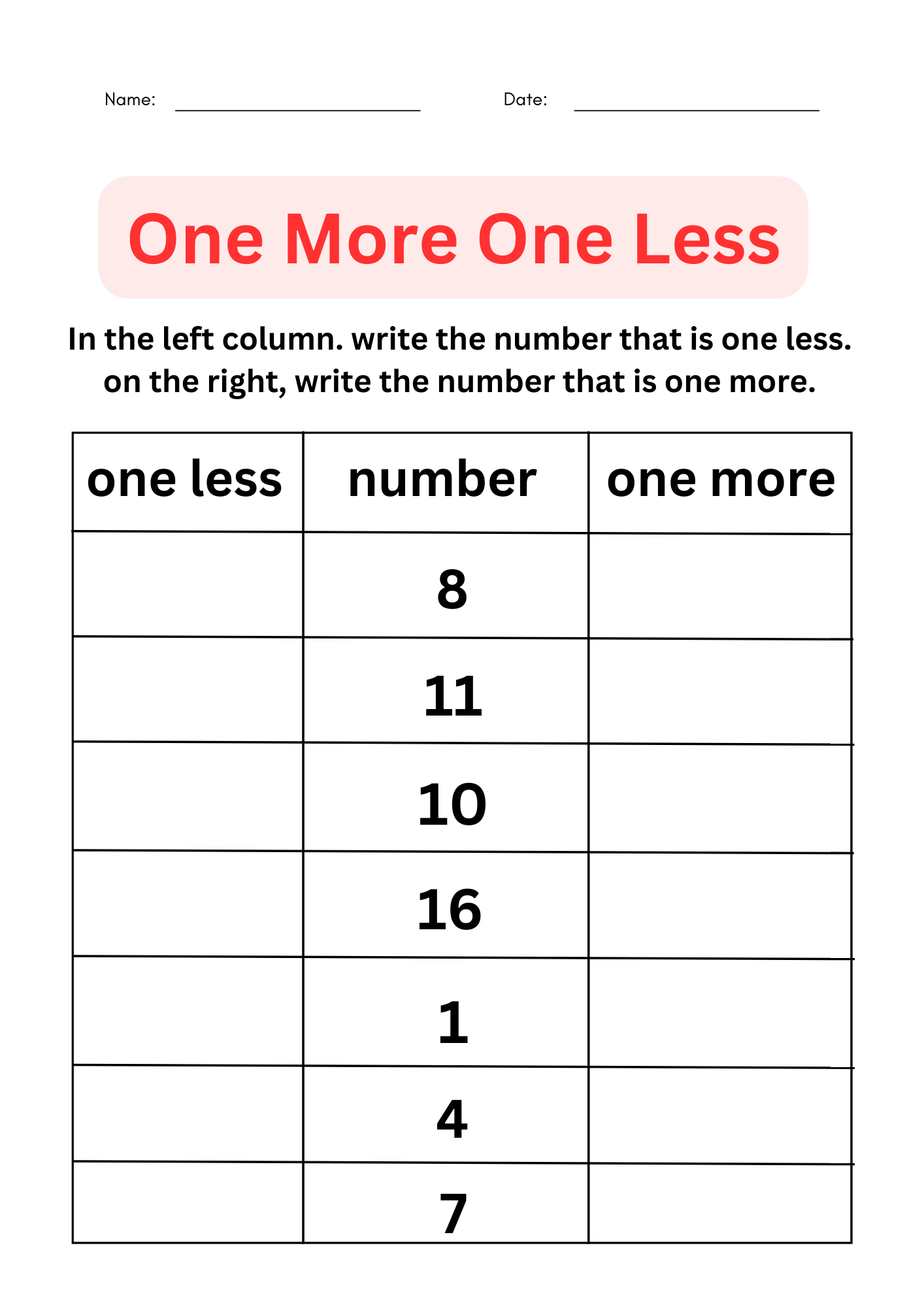 One More One Less Worksheets For Grade 1 2 3 Made By Teachers