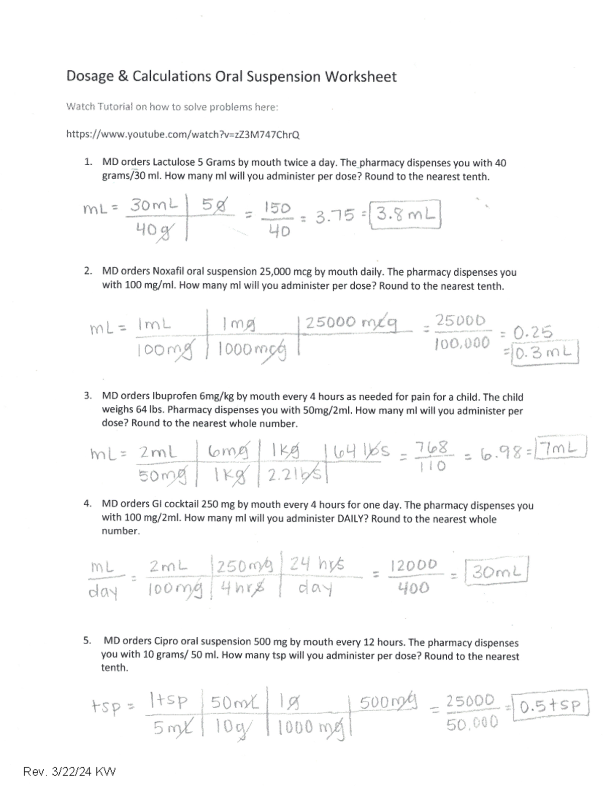 Pharmacy Math Worksheets
