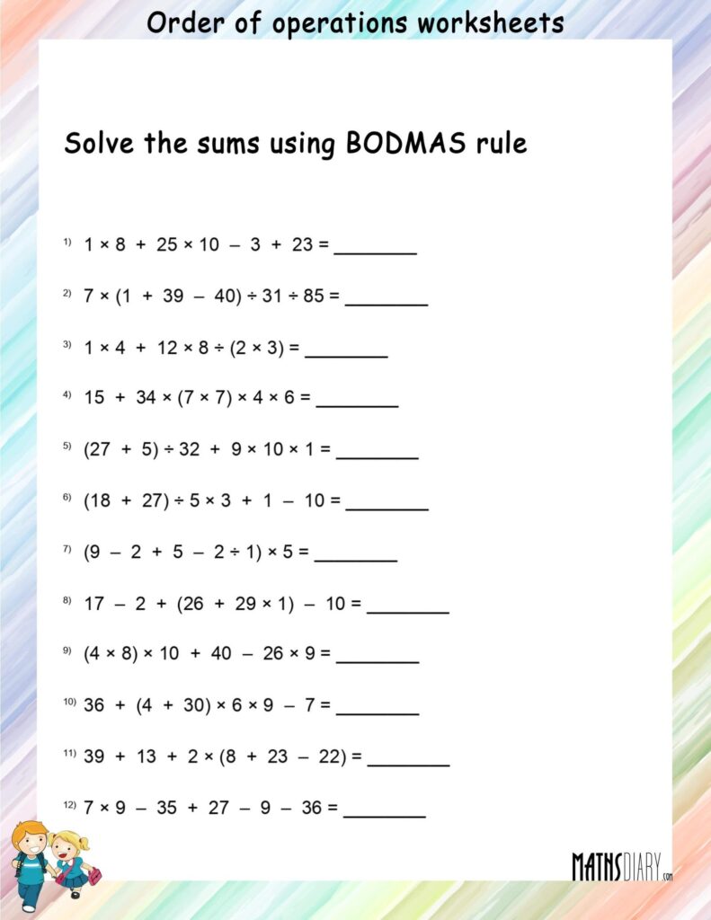 Math Order Of Operations Worksheets