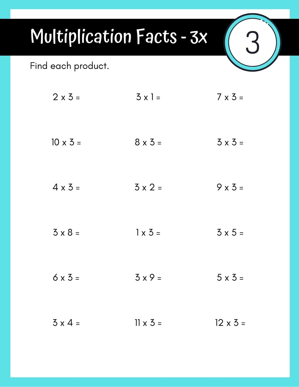 Multiplication Math Facts Worksheets