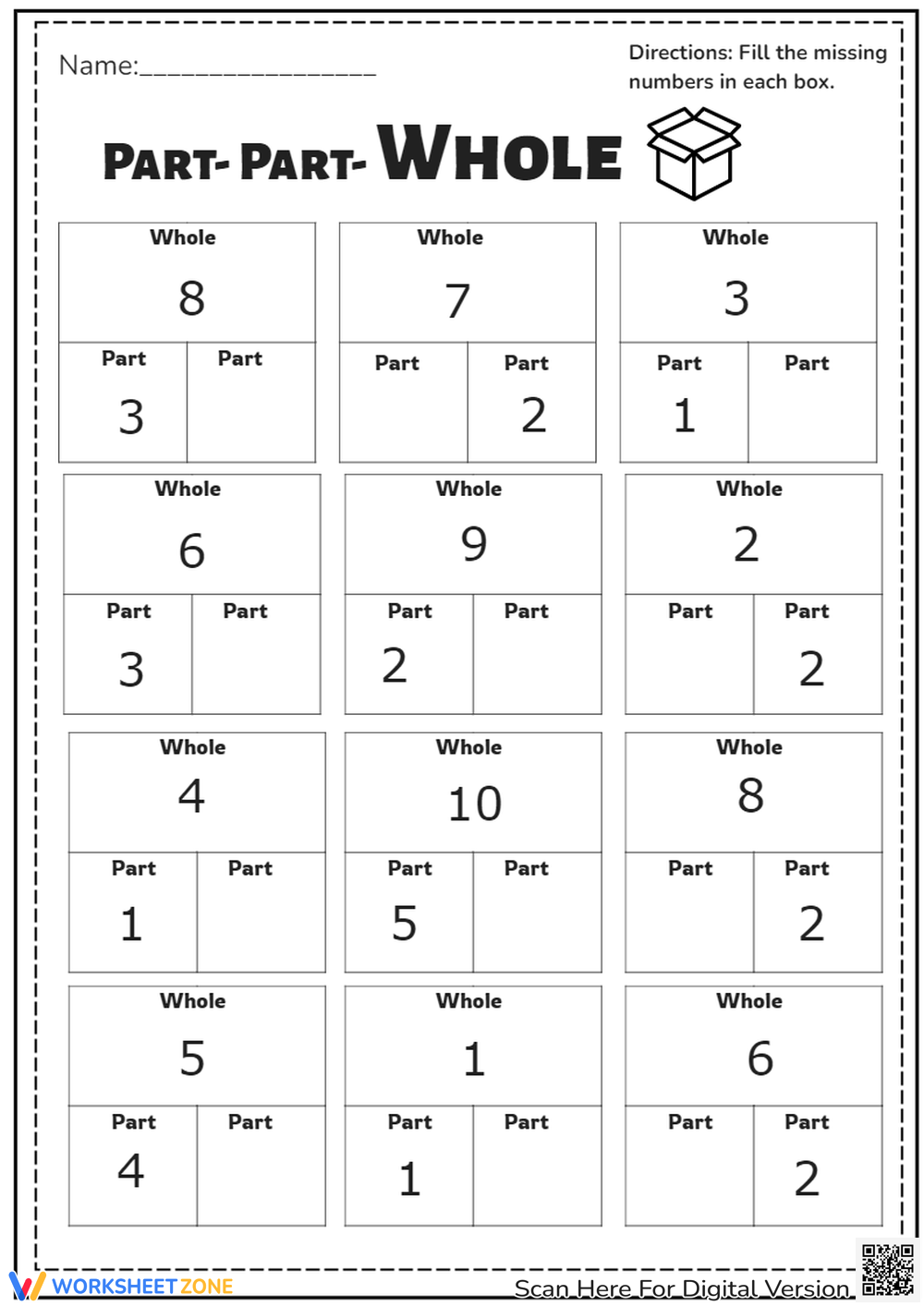 Part Part Whole Math Worksheets