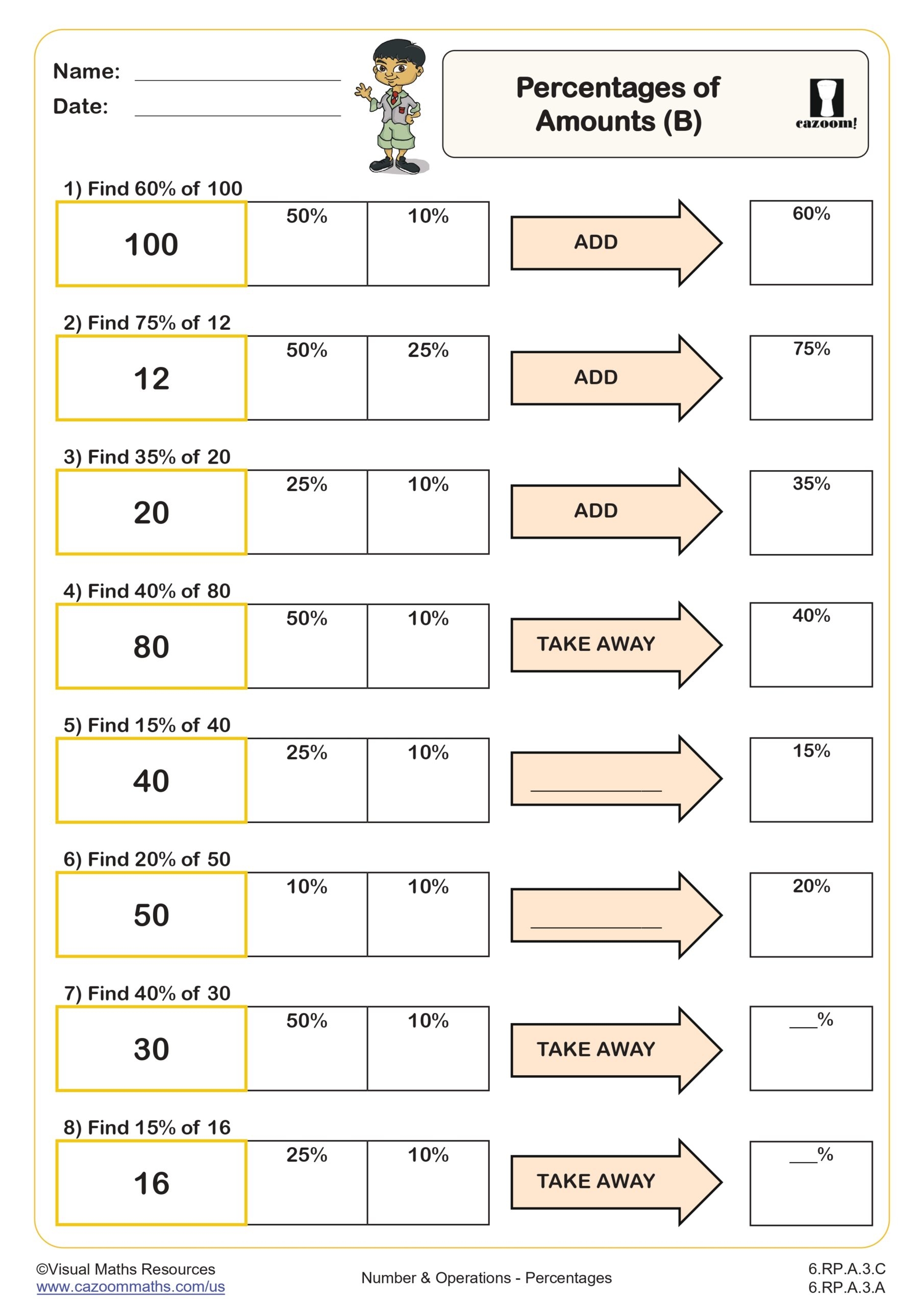 Percents Of An Amount B Worksheet Fun And Engaging Printable PDF 6th Grade Number And Operation Worksheet