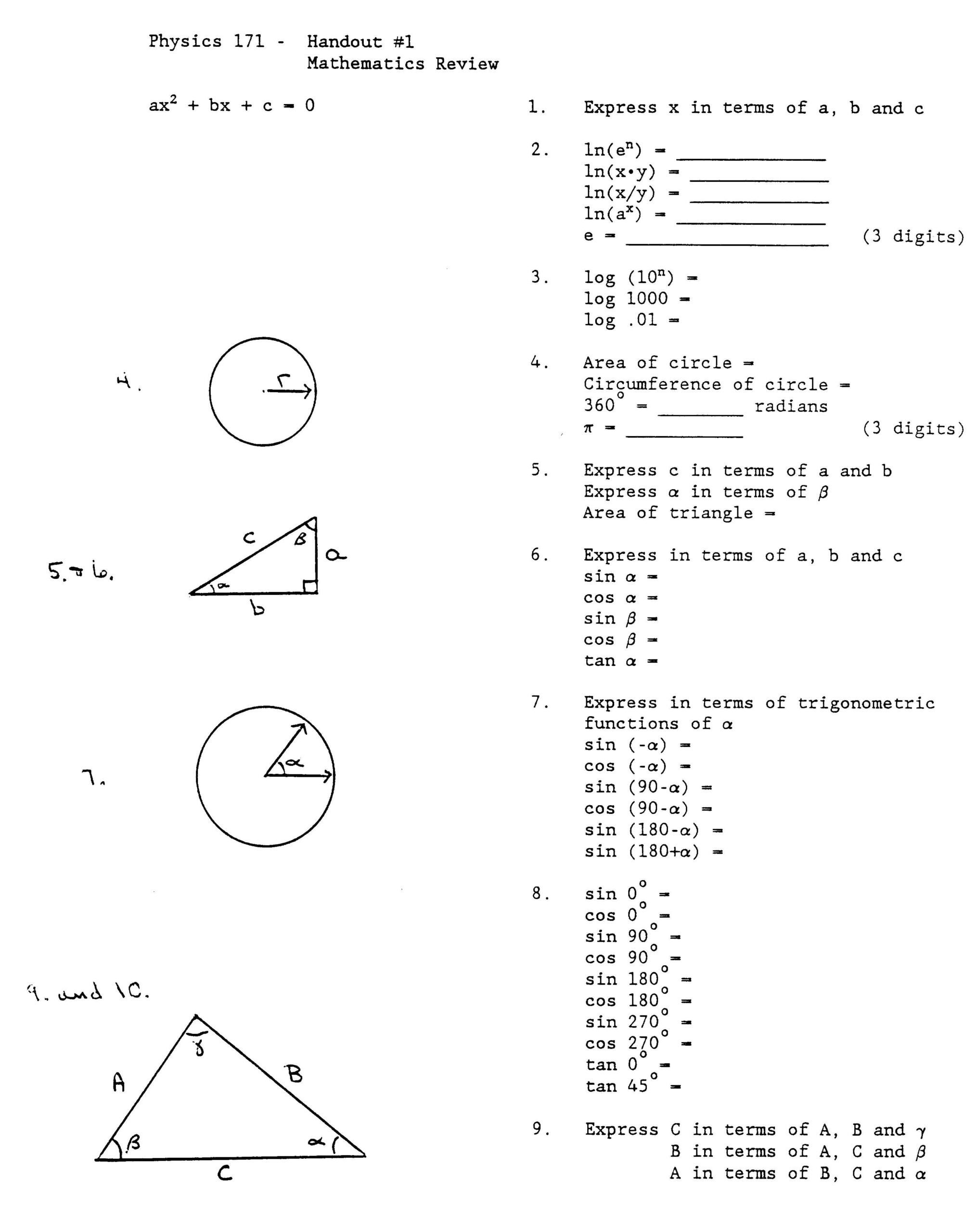 Physics 171 Math Review