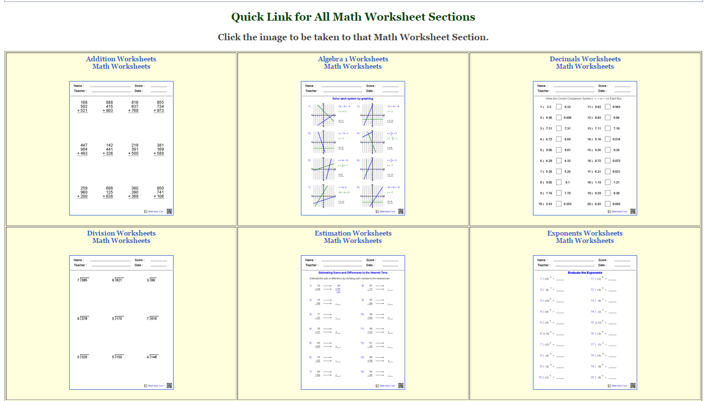 Math Worksheets Math Aids
