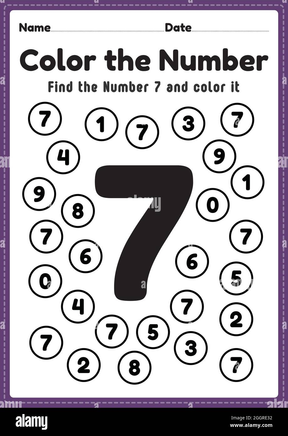 Pre K Math Worksheets Number 7 Coloring Maths Activities For Preschool And Kindergarten Kids To Learn Basic Mathematics Skills In A Printable Page Stock Vector Image U0026 Art Alamy