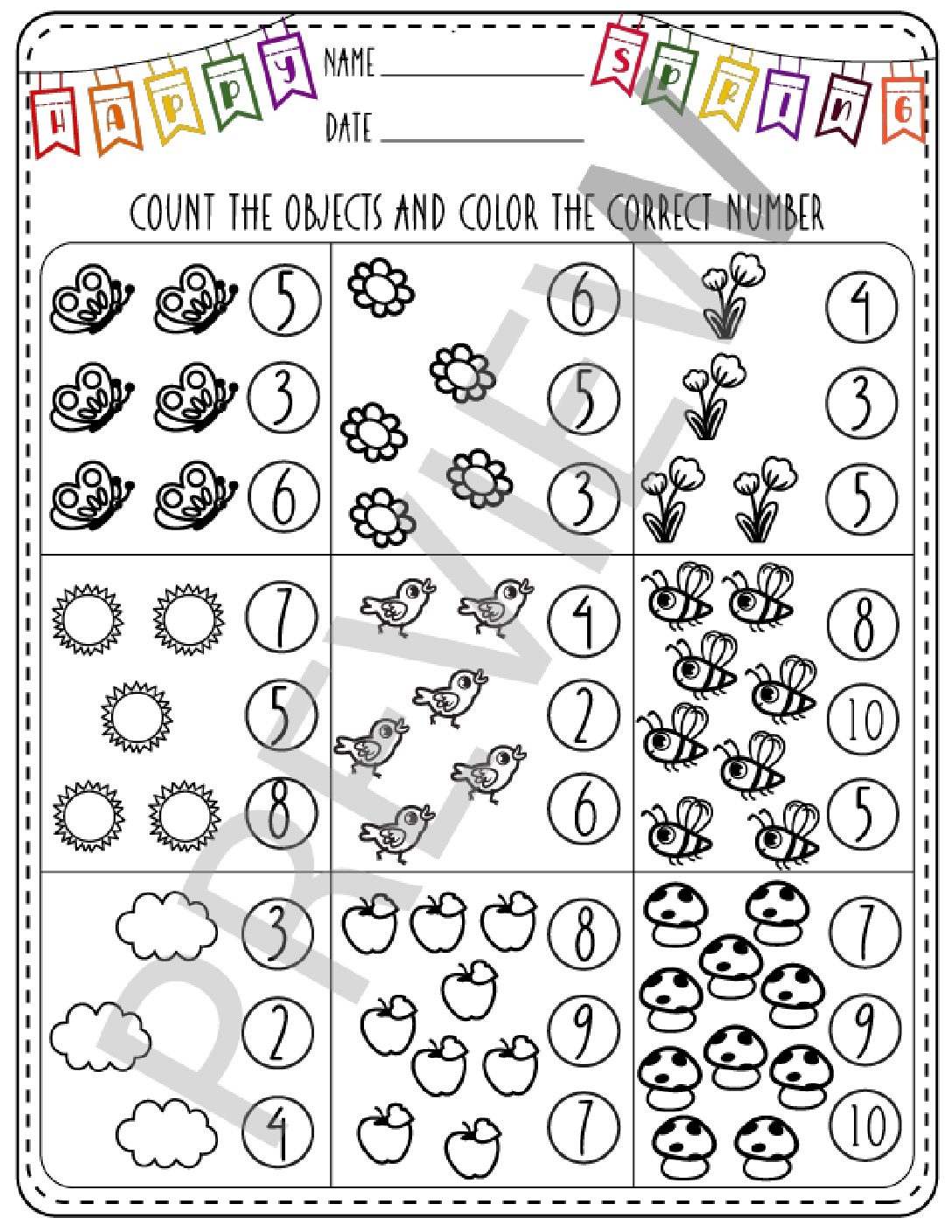 Pre K Math Worksheet
