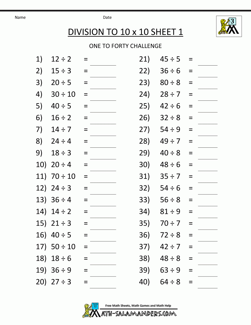 Printable Division Worksheets 3rd U0026 4th Grade Worksheets Library