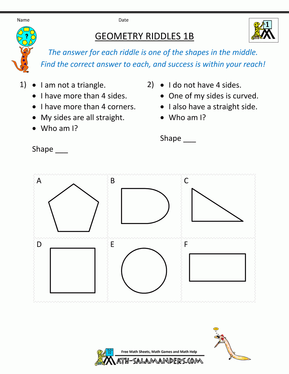 Math Worksheet Riddles