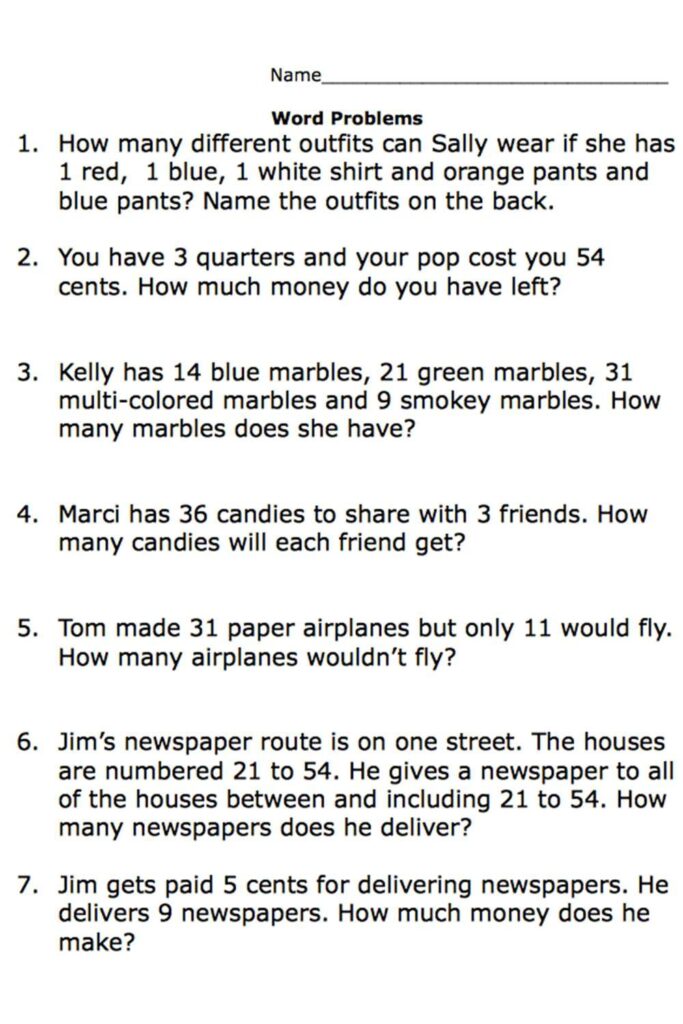 7th Grade Math Word Problems Worksheets