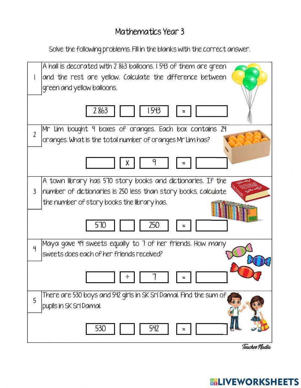 Problem Solving Interactive Activity For Year 3 Live Worksheets Worksheets Library