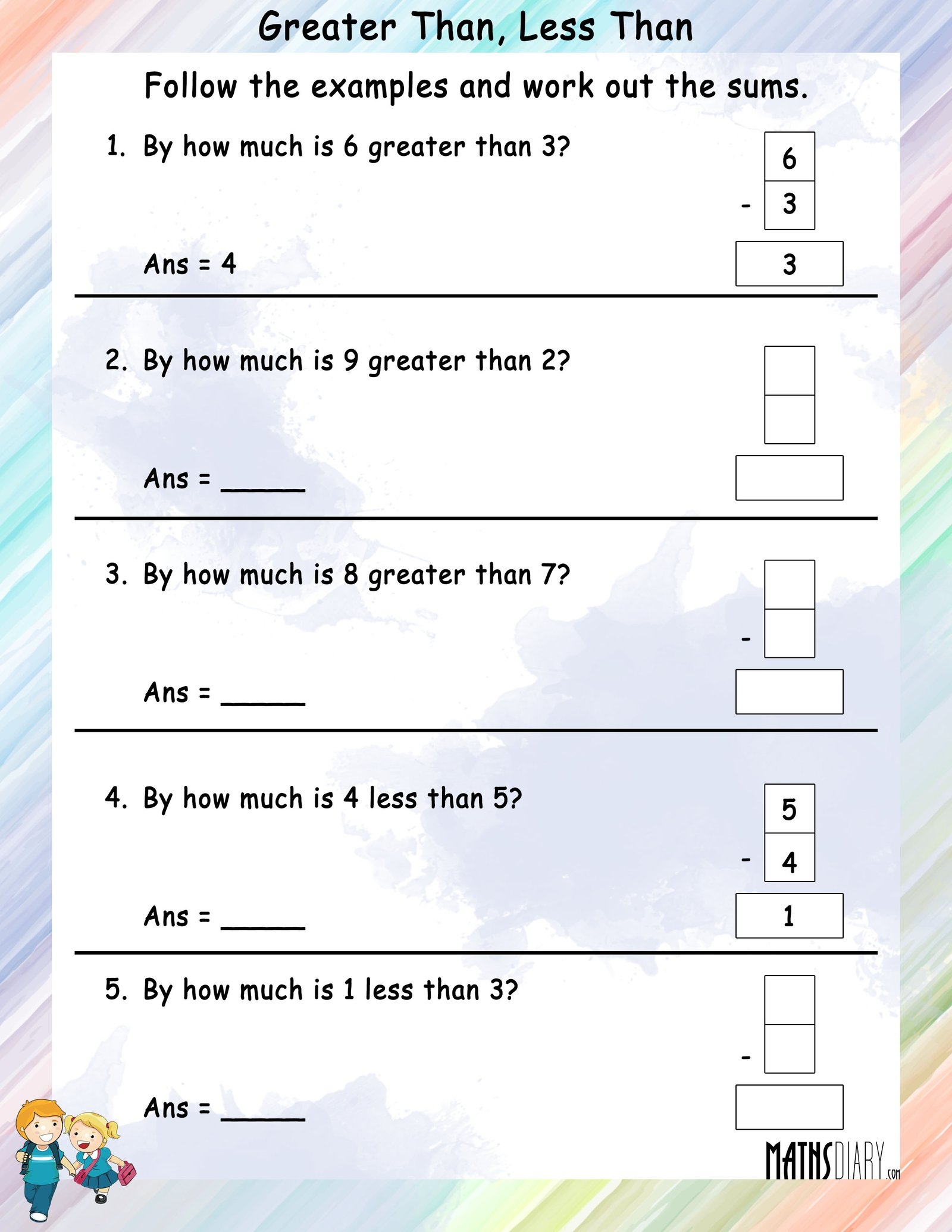 Problem Sums Of Greater Than And Less Than Math Worksheets MathsDiary