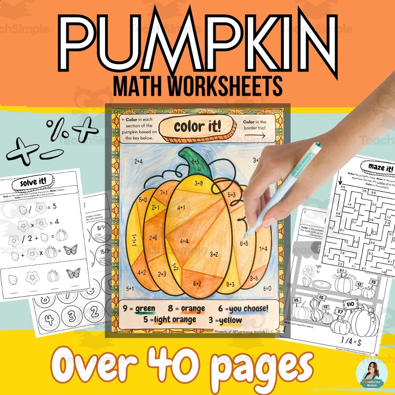 Pumpkin Math Worksheets For Arithmetic Easy To Use Activities By Teach Simple