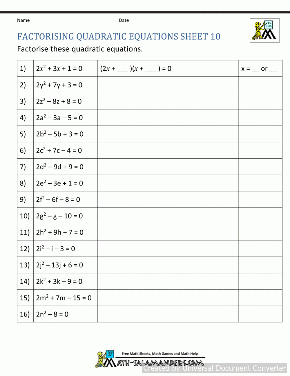 Quadratic Formula Math 154B Solving Using The Quadratic Formula Worksheets Library