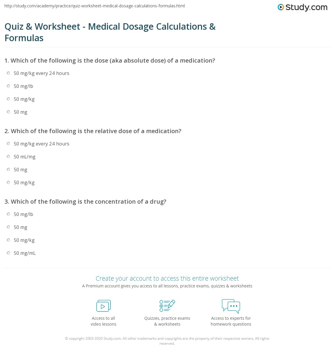 Medical Math Worksheets