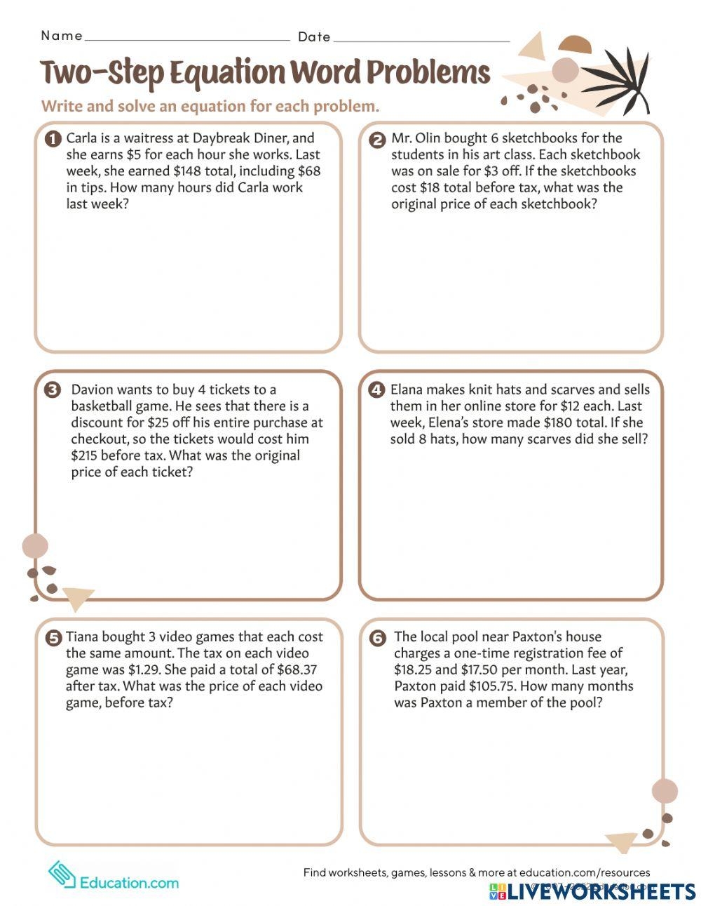 Real World Word Problems Worksheet Live Worksheets Worksheets Library