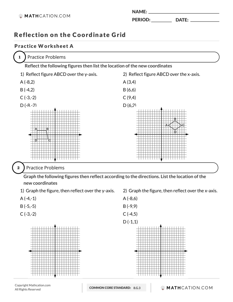 Reflections Math Worksheet