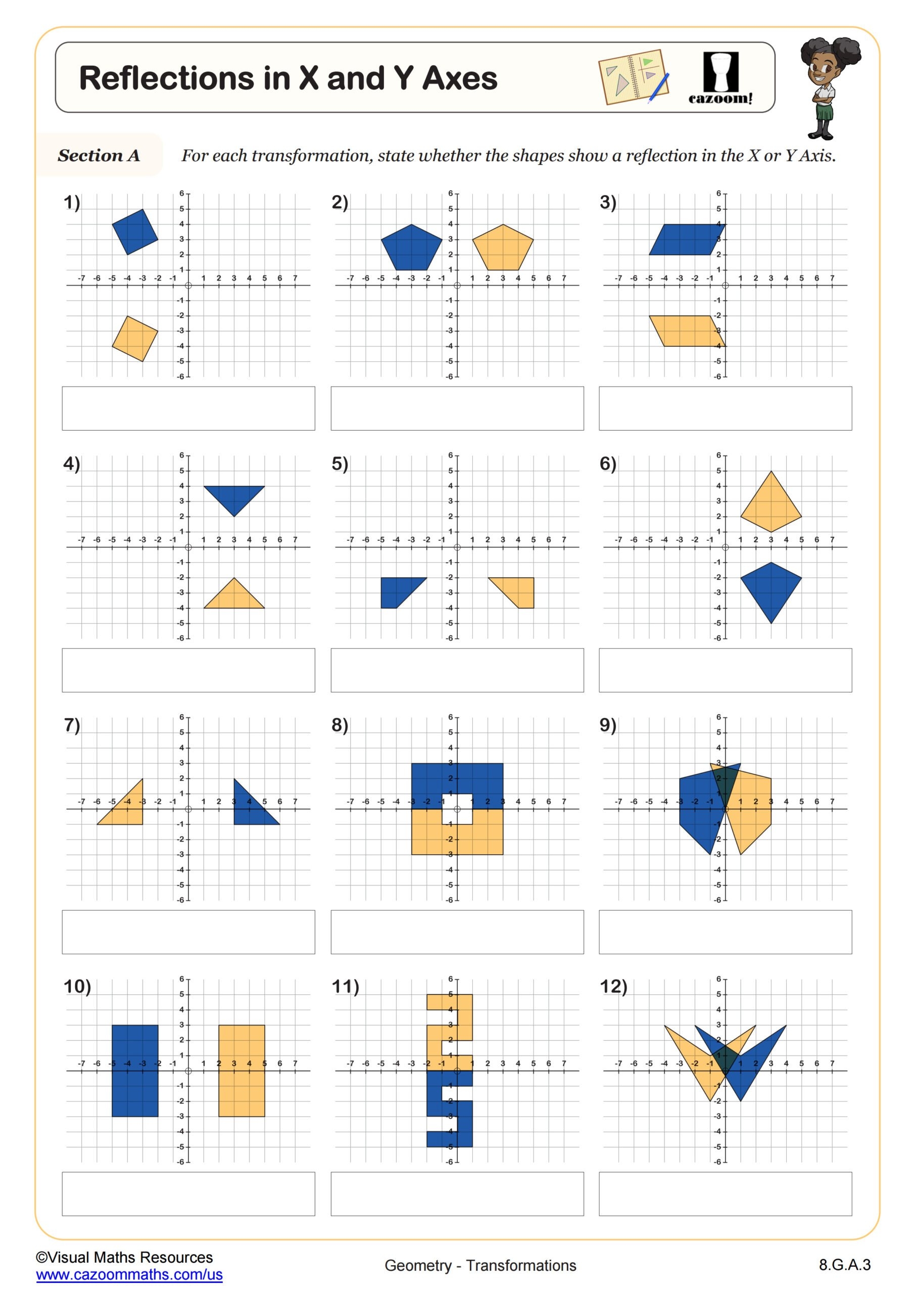 Reflection In X And Y Axes Fun And Engaging 8th Grade PDF Worksheets