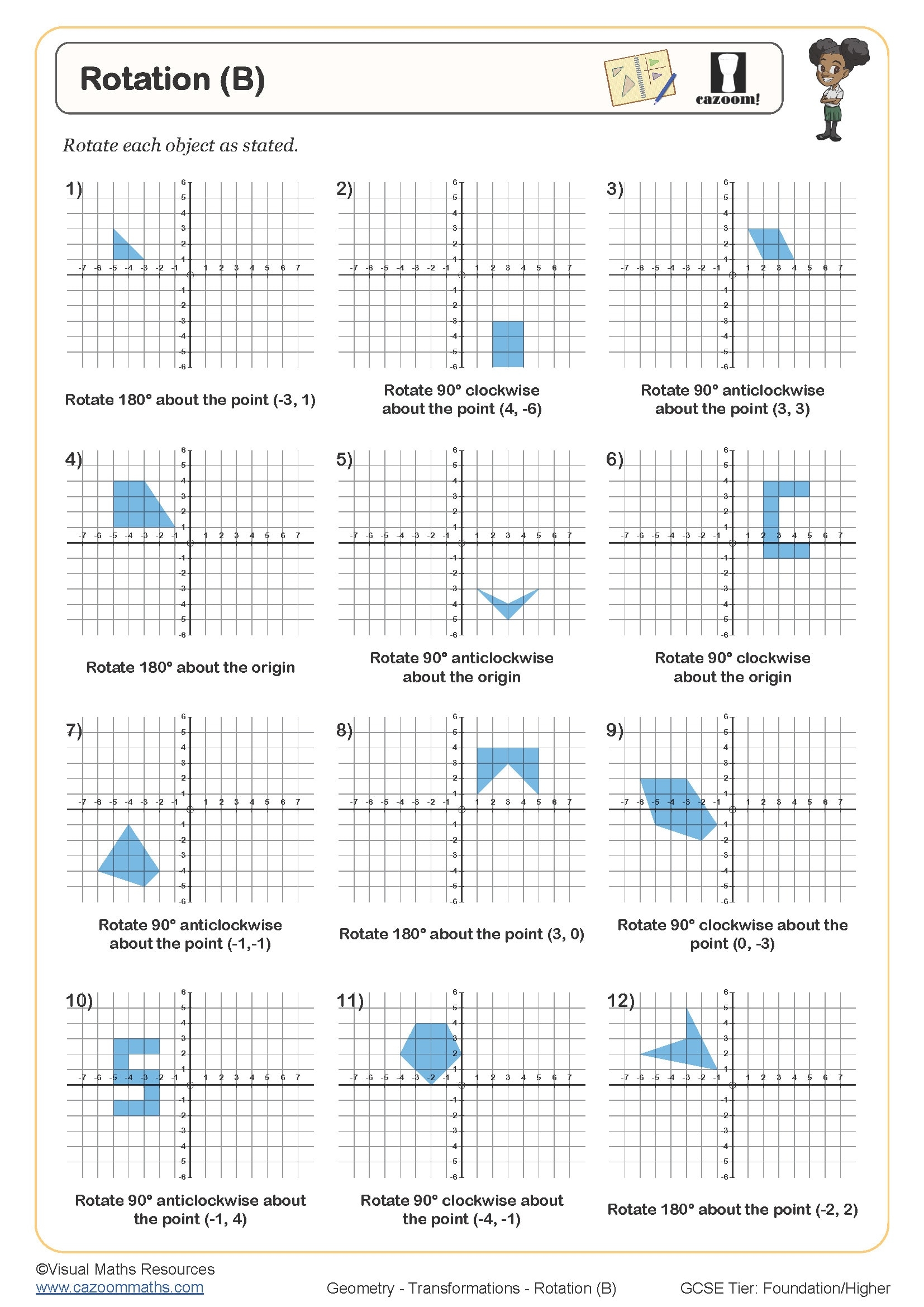 Rotation B Worksheet Cazoom Maths Worksheets Worksheets Library