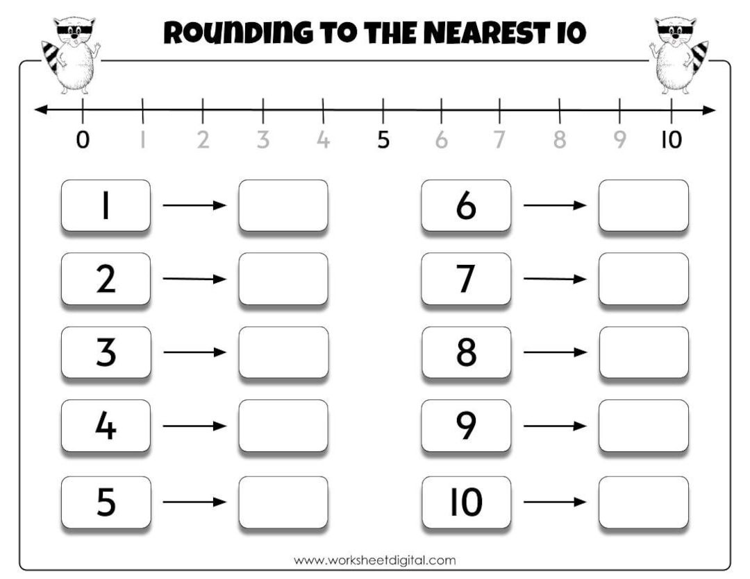 Rounding To The Nearest 10 Printable Math Worksheet For Primary School Math Worksheet For Grade 1 2 3 Homeschool Etsy