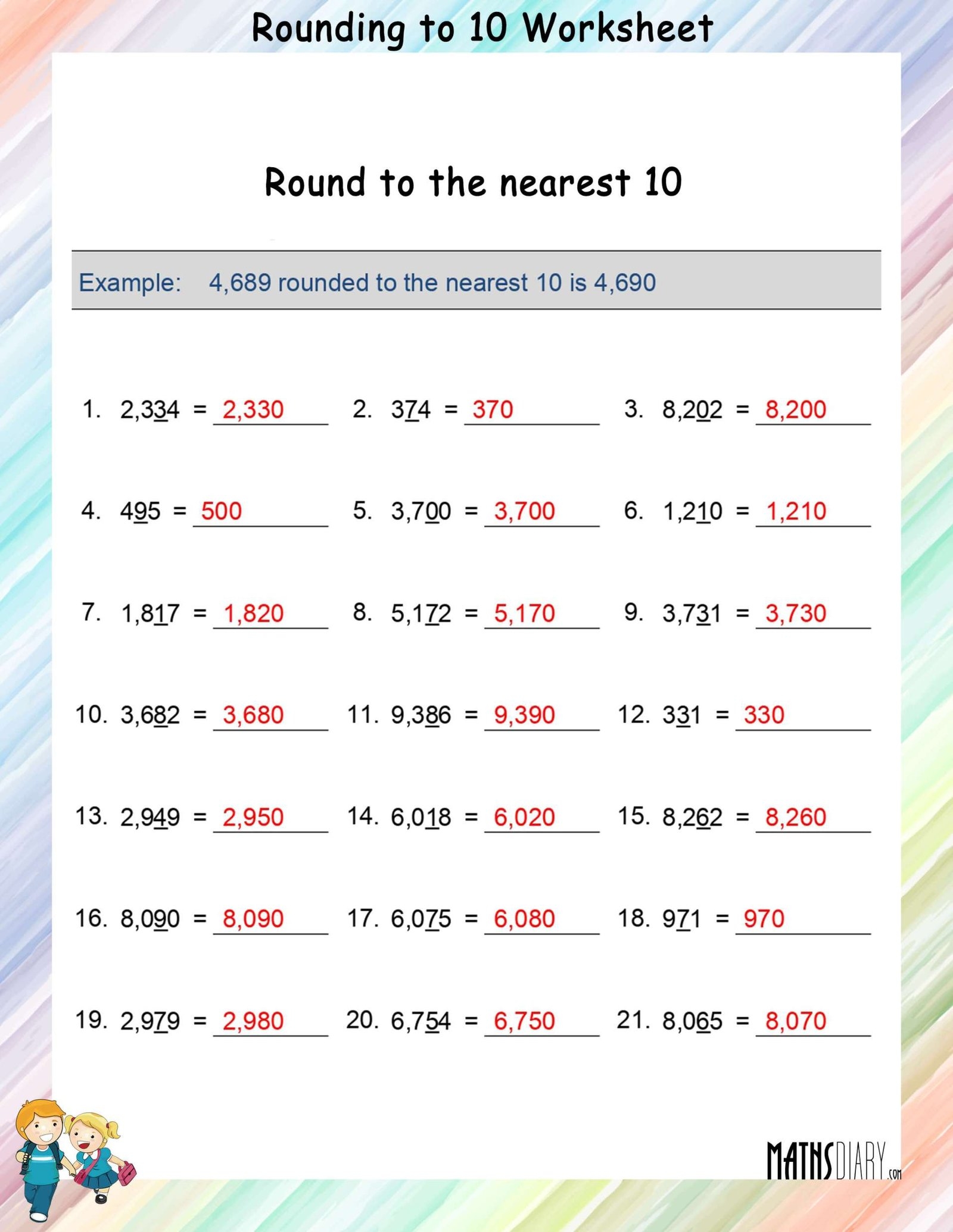 Rounding To The Nearest 10 Worksheets Math Worksheets 