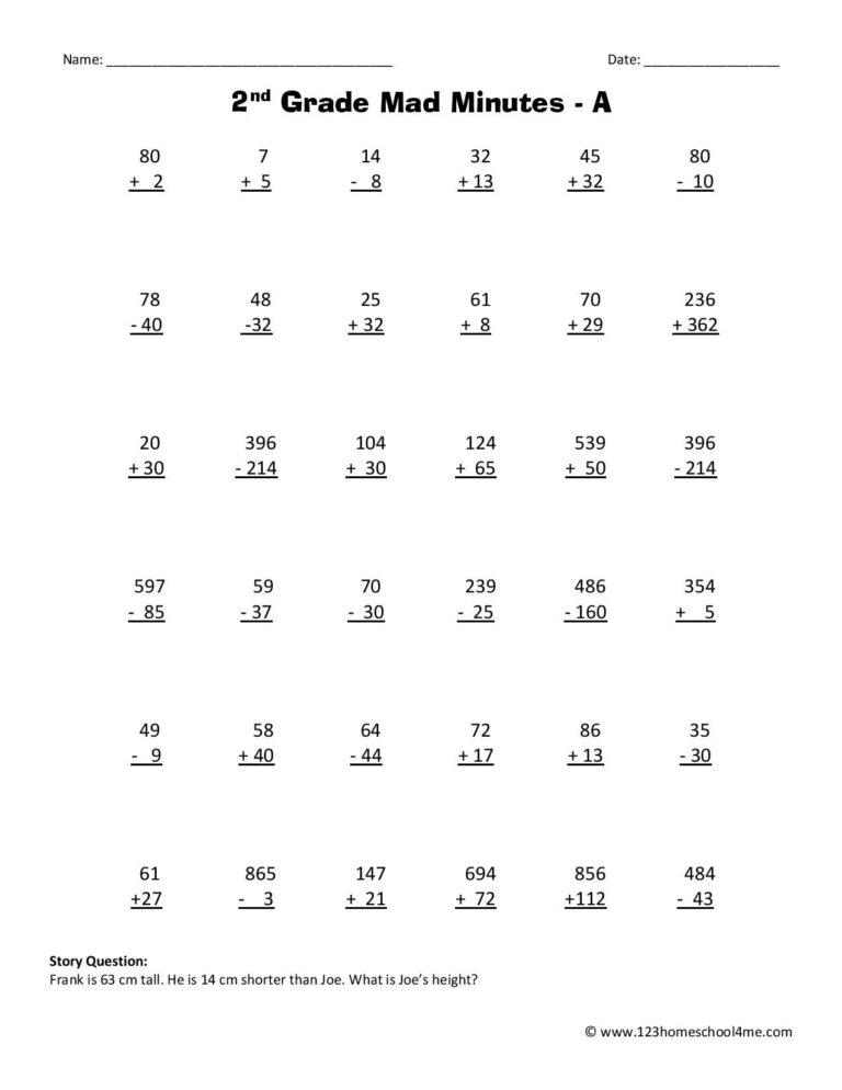 Second Grade Math Worksheets 123 Homeschool 4 Me