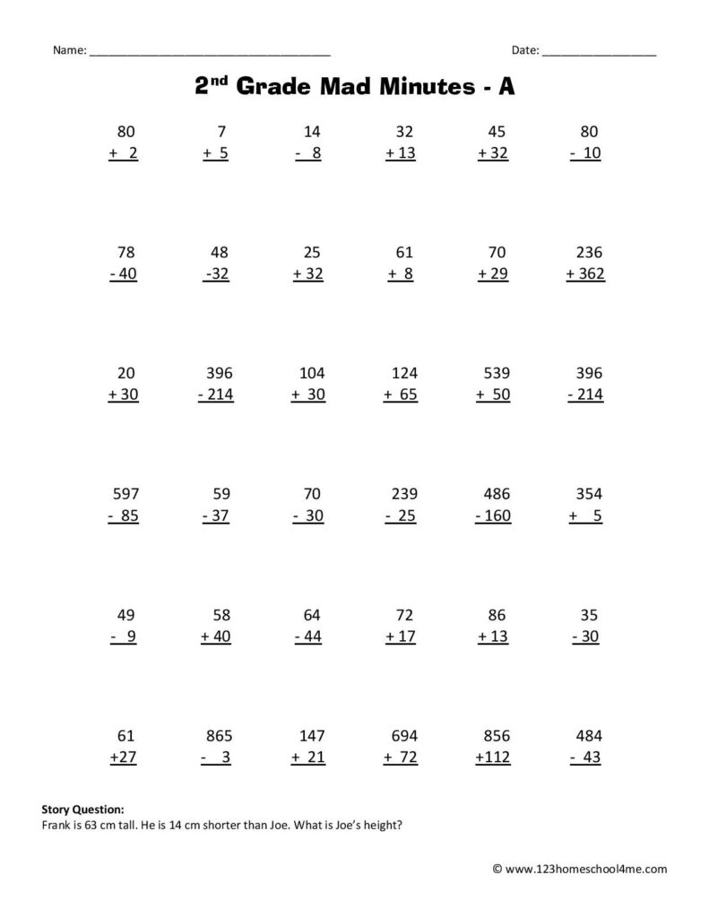 Math Problems For 2nd Graders Worksheets