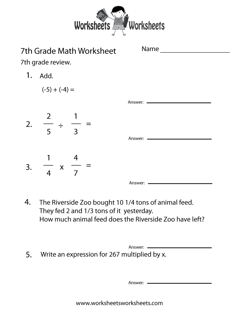 Math Worksheets For Seventh Graders Free