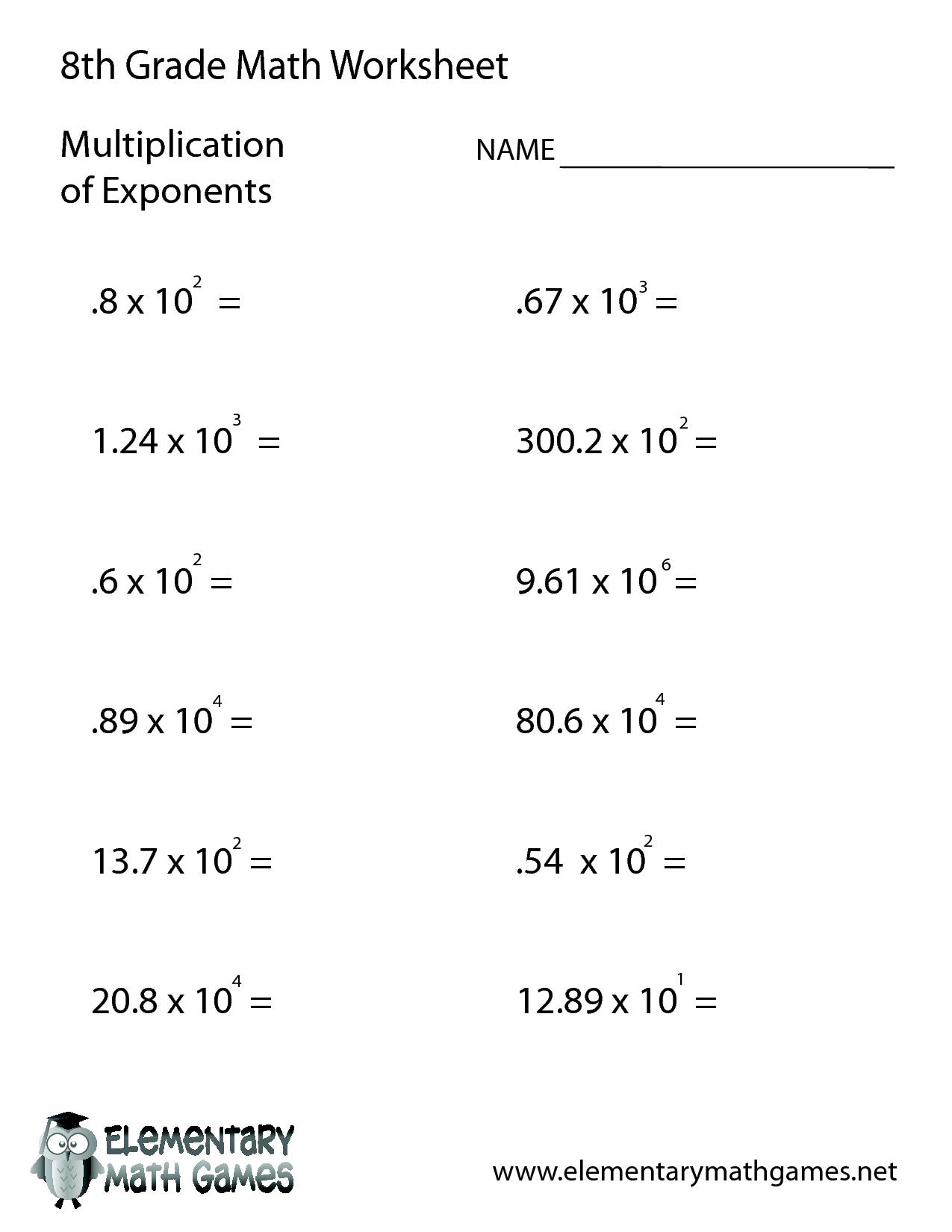 Solved 8th Grade Math WorksheetMultiplicationof Chegg Worksheets Library