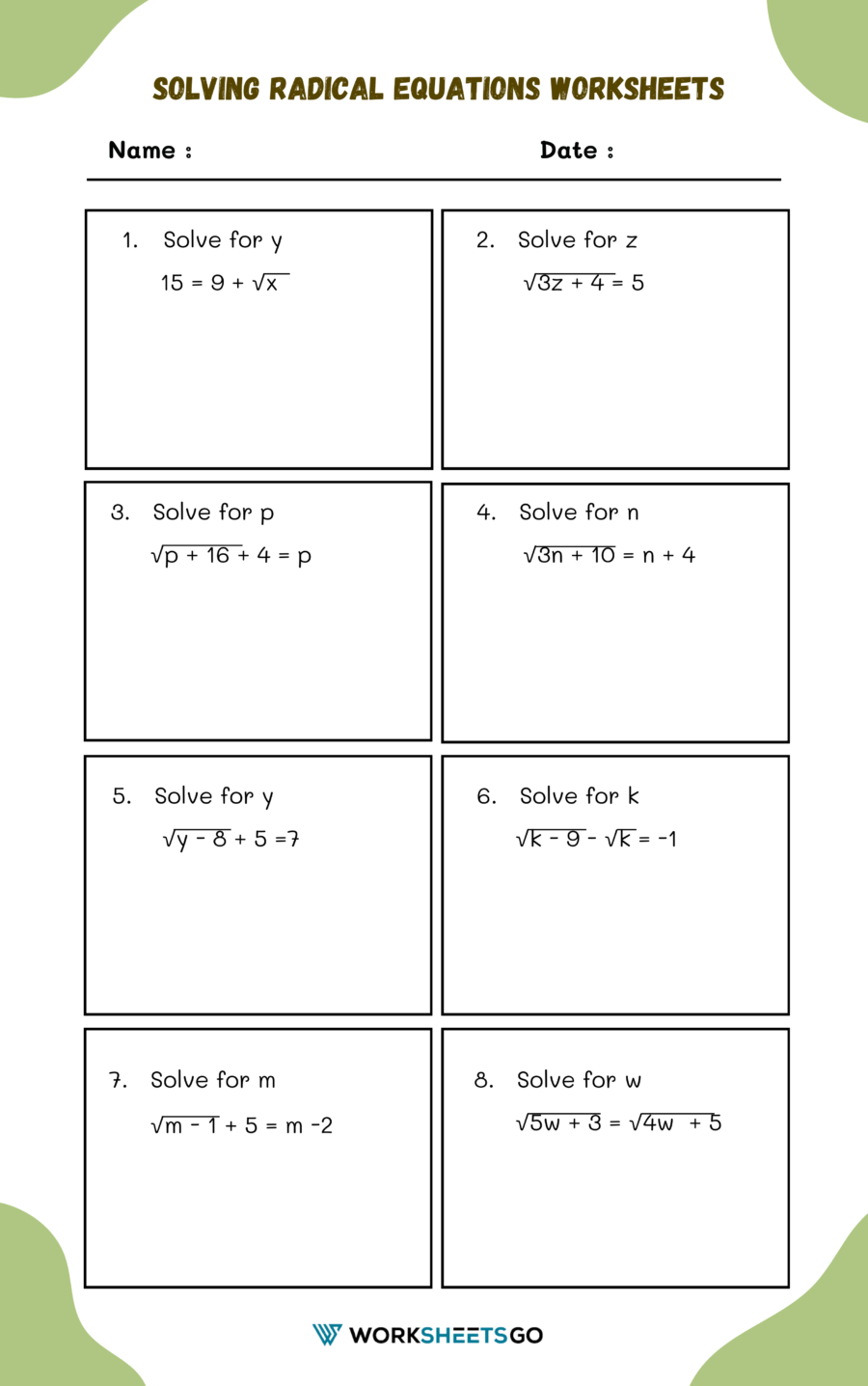 Solving Radical Equations Worksheets WorksheetsGO