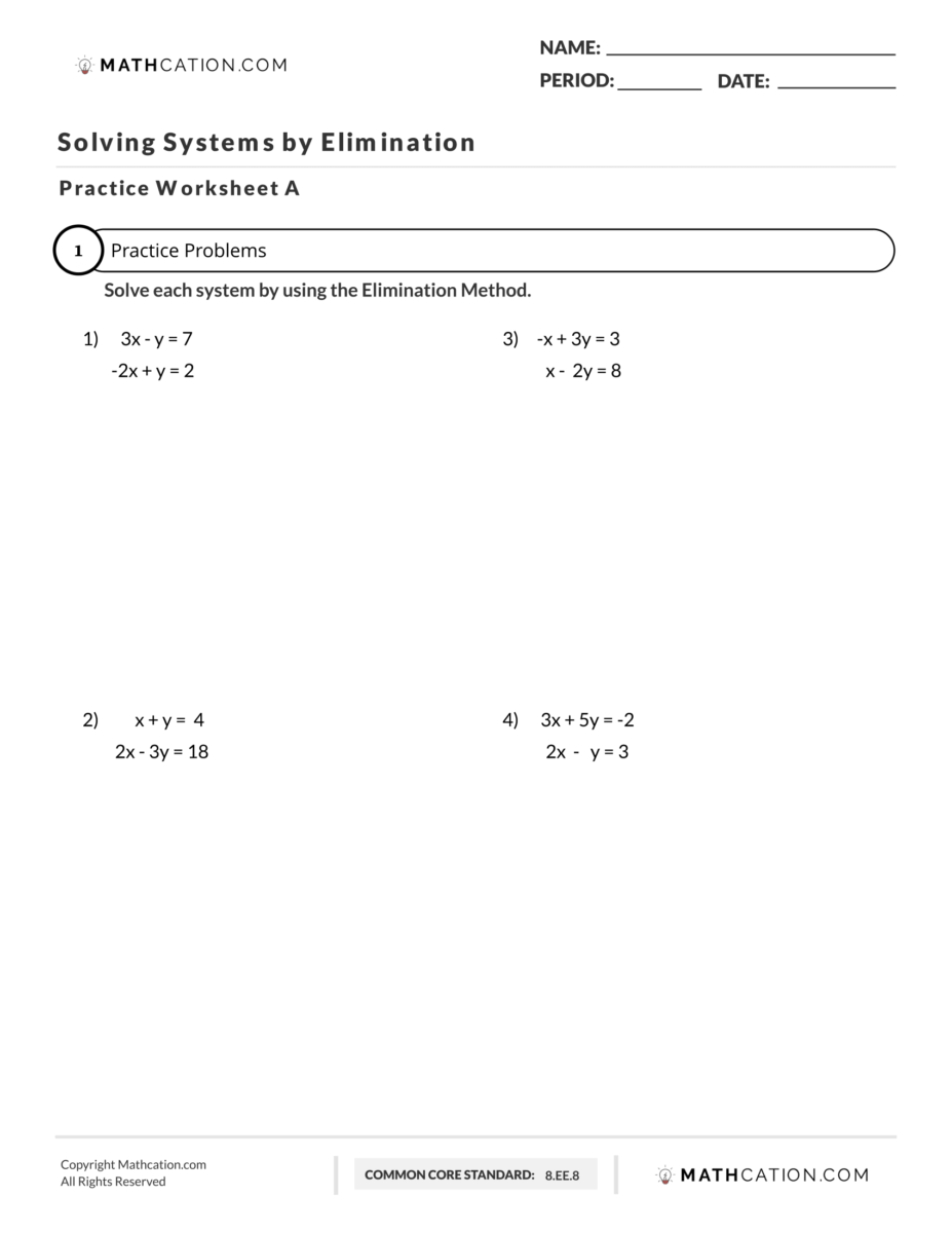 Solving Systems Of Equations By Elimination Worksheet Examples Worksheets Library