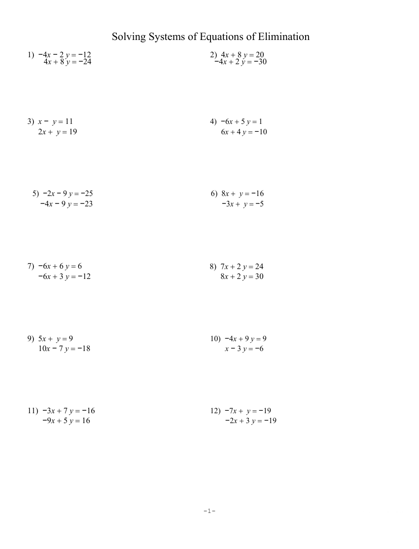 Solving Systems Of Equations By Elimination Worksheet Math Word Worksheets Library