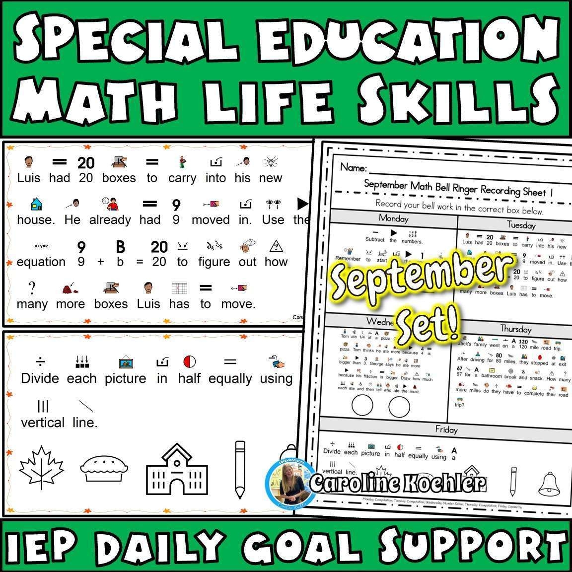 SPED Math Daily Life Skills Practice SEPTEMBER Bell Ringers IEP Goals Caroline Koehler At Celavora Education